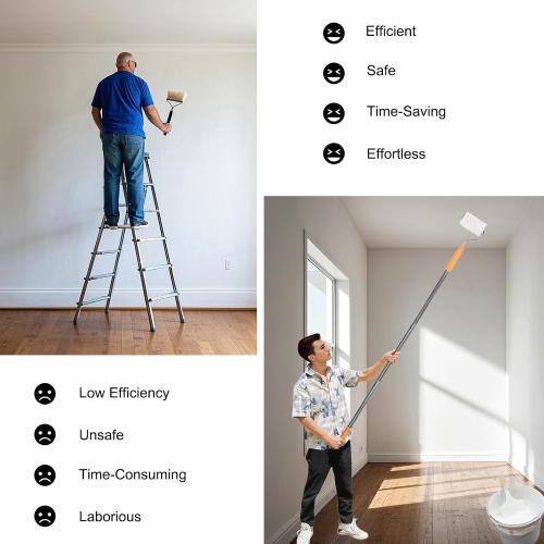 5 PCS Total 6.5 Ft Extension Pole, Paint Roller Stainless-Steel Threaded Splicing Extension Poles for Hand Drywall Sander Wall Cleaning and Polishing Paint Roller Brushes