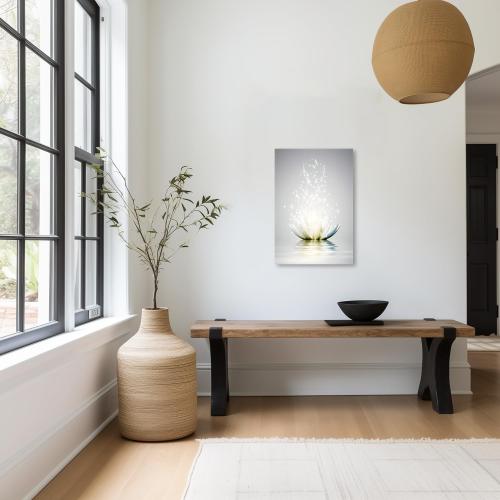 LZIMU Zen Canvas Wall Art White Lotus Flower Bloom in Water Picture Prints Wall Decor Framed Grey Painting for Yoga Spa Meditation Spiritual Room Decor (12x18in (30x45cm), Zen Artwork-3)