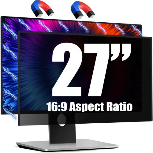 Magnetic Invisible Hidden Design Computer Privacy Screen Filter 27 Inch for Frameless Monitor 16:9 Aspect Ratio, Removable Anti Glare Blue Light Protector, Double Sided Reversible Eye Care 27in Film