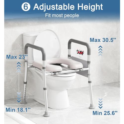 Toilet Seat Riser for Seniors, Raised Toilet Seat with Handles, Adjustable Height & Width, 400lb Handicap Elevated Toilet Seat, Fit Any Toilet Model UC1-GR