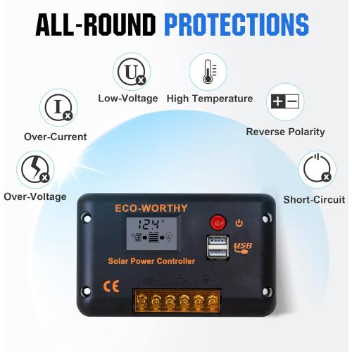 ECO-WORTHY 200 Watts 12 Volt/24 Volt Solar Panel Kit with High Efficiency Monocrystalline Solar Panel and 30A PWM Charge Controller for RV, Camper, Vehicle, Caravan and Other Off Grid Applications
