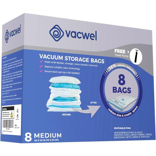8-Pack Vacuum Storage Bags for Packing - Strong Vacuum Space Bags for Clothes - Premium Space Saver Quality - Size 28 x 20