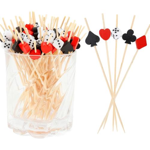 200pcs Casino Cocktail Picks Casino Theme Party Decorations 4.7inch Casino Dice Poker Toothpicks For Appetizers Fruit Cocktail Picks For Drinks Bamboo Toothpicks For Las Vegas Night Party Supplies