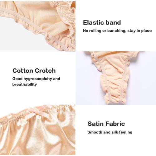 Size S ..Women's Satin Thongs Silk Feeling Bikini Briefs Underwear Ruched G-String Thong Panties Smooth Panties 4 Pack