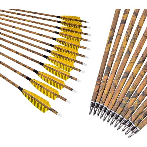 ZSHJGJR 30” Archery Carbon Arrows Hunting Arrows with 4” Turkey Feather Removable Tips Targeting Practice Arrows 500 Spine for Compound & Recurve & Traditional Bow 6/12pcs