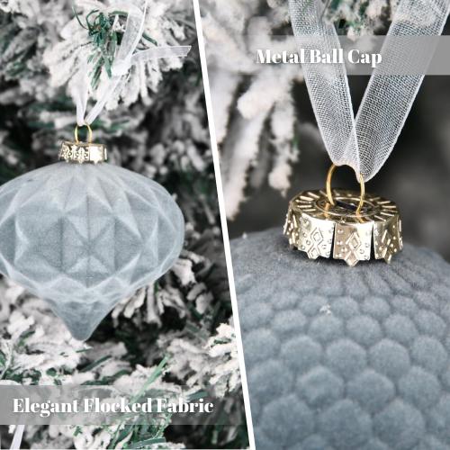 Velvet Ornaments for Christmas Tree Decorations - Dusty Blue Flocked Christmas Ornament Set for Winter Holiday Decor - Shatterproof Xmas Balls Ornaments Bulk - Pack of 24