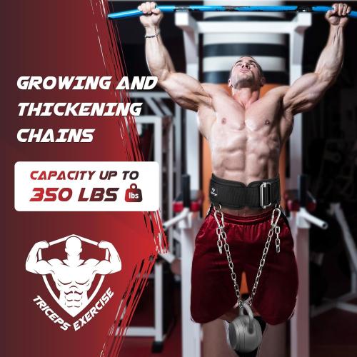 3-in-1 Weighted Pull Up Belt for Men, Weight Lifting Dip Belt with 40.6 IN Chain & Self Locking, Weighted Gym Belt for Pull Up, Squat, Powerlifting & Deadlift, Capacity Up to 350 LBS