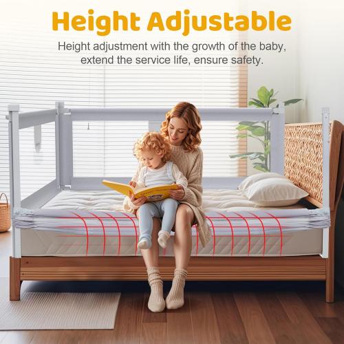 omzer Bed Rail for Toddlers - 3 Sides Safety Baby Bed Rail Guard with Child Lock, Infants Height Adjustment Queen Size Bed Rail for Toddlers,78.74X78.74X59
