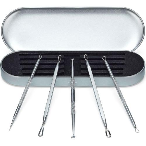 Ultimate Blackhead Removal Skincare Tools Set, Vidal Loops, Uno Spoon, 5 in 1, Metal Storage case