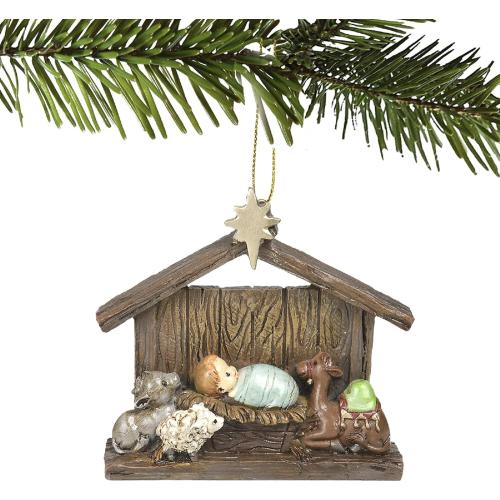 Christmas Nativity Scene Table Ornament - Religious Hanging Oranament Tabletop Figurine with Stable,Baby Jesus 3.86 * 1.26 * 3.46 Inch Newman House Studio