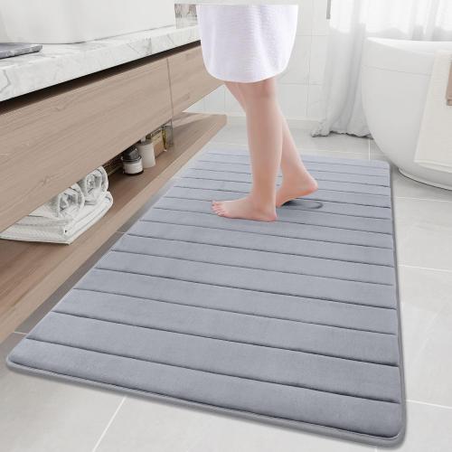 Buganda Memory Foam Bath Mat, 59 x 34, Ultra Soft and Non-Slip Bathroom Rugs, Water Absorbent and Machine Washable Bath Rug Runner for Bathroom, Shower, and Tub, Medium Grey