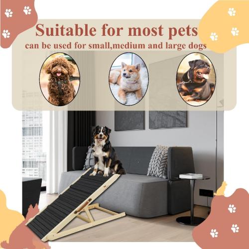 ELY UNIVRSAL Adjustable Dog Ramp for Bed – 12.2 to 25.5 Inches Foldable Pet Ramp for Large Dogs, Solid Wood Ramp for Dogs to Get on Bed, Couch – 200 LBS Load, Non-Slip