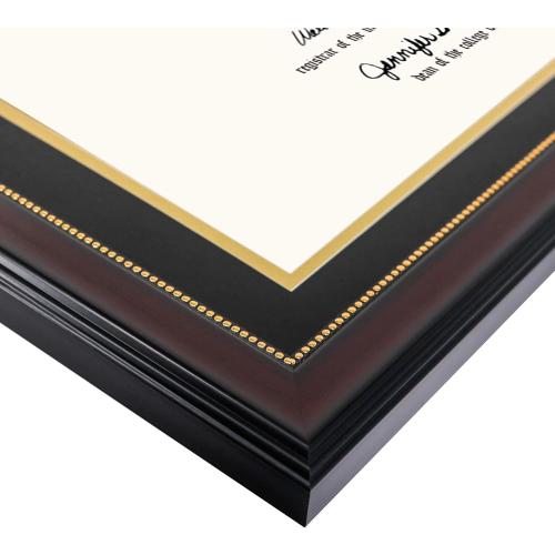 GraduationMall Size  8.5x11 Diploma Frame with Black over Gold Mat or Display 11x14 Document without Mat, UV Protection Acrylic, Mahogany with Gold Beads