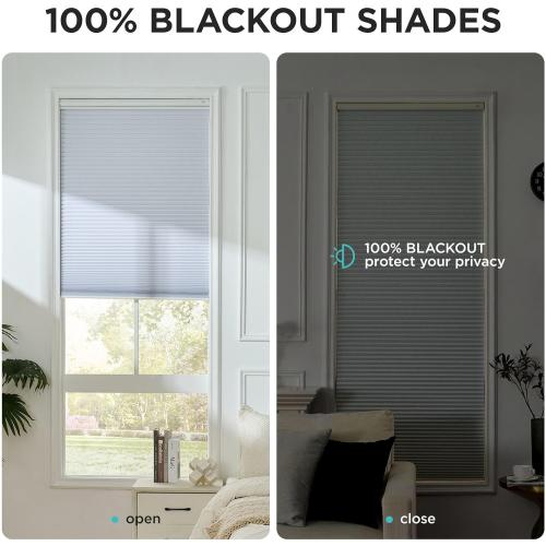 Joydeco No Tools No Drill Window Blinds for Indoor Windows, Blackout Shades Cellular Shades Cordless, No Drill Blinds for Windows, Window Shades for Home, Bedrooms, Doors (White, 36 W x 64 H)