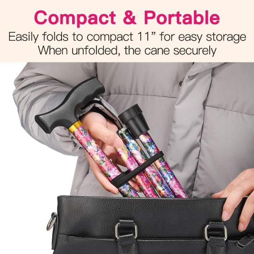 Walking Cane LIXIANG Cane for Man/Woman | Mobility & Daily Living Aids | 5-Level Height Adjustable Walking Stick | Comfortable Plastic T-Handle Portable Walking Stick Folding Cane