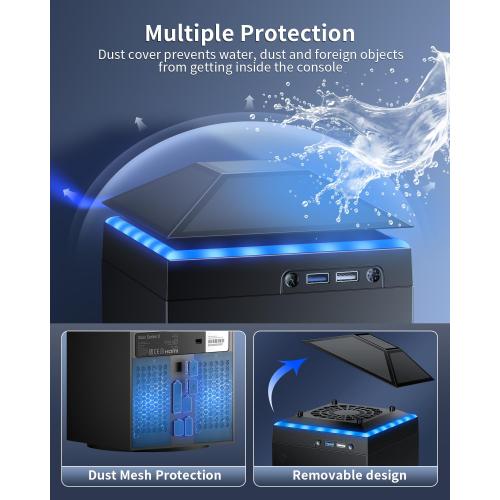MENEEA Cooling Fan Dust Proof for Xbox Series X Console with Colorful Light Strip,Dust Cover Filter,Rubber Dust Plugs,Low Noise Top Fan with 3 Gears,Cooler&Light Independent Touch Switch, 2 USB Port