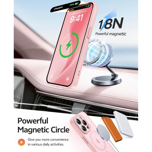 FNTCASE for iPhone 14 Pro Max Case: [Compatible with Magsafe] Translucent Matte Cases with [Full Camera Protection] [Screen Protector] Military Grade Shockproof Protective Phone Cover - Light Pink