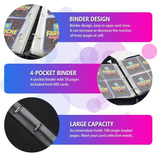 Trading Card Binder for TCG Cards, 4-Pocket Portable Card Collector Ablum Holder Book Fits 400 Cards with 50 Removable Sleeve, Waterproof Card Binder Display Storage Carrying Cases -Lightning