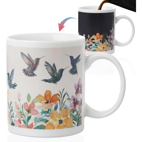 Onebttl Funny Hummingbird Color Changing Coffee Mug - Hummingbird Magic Heat Changing Mug - Hummingbird Gifts for Women, Men, Hummingbird Lovers on Birthday, Xmas - (White)
