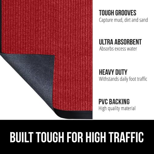 GORILLA GRIP Waterproof Traffic Guard Door Mat, 72x48, Heavy Duty Entryway Mats, Strong Backing Commercial Utility Rugs for Office Hallway, Garage Floor and Home, Low Profile Carpet Runner, Red