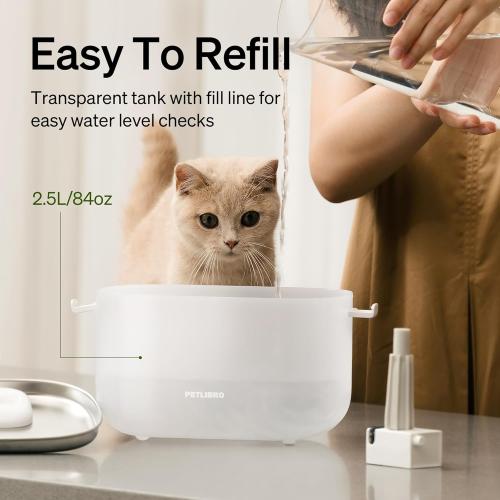 PETLIBRO Cat Water Fountain, Cat Fountain Indoor Stainless Steel Tray, 2.5L/84oz Wireless Pump Pet Water Fountain, Cat Water Dispenser with Two Flow Modes, Pet Fountain for Drinking Easy Clean