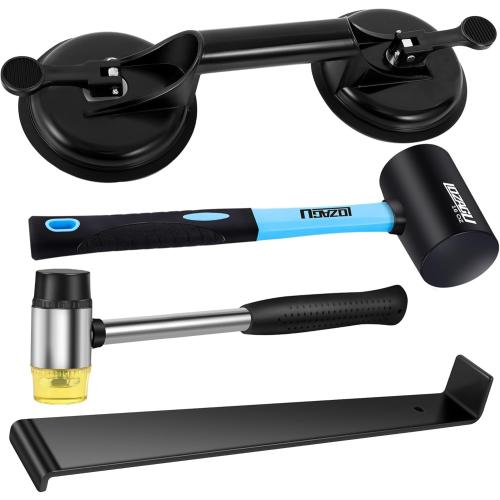 4-Piece Floor Gap Fixer Tool Set with Aluminium Suction Cup & Rubber Mallet Hammer, Fixer Tool for Laminate Floor Gap Repair（Do not use on scraped or uneven floors） (4-PIECE)