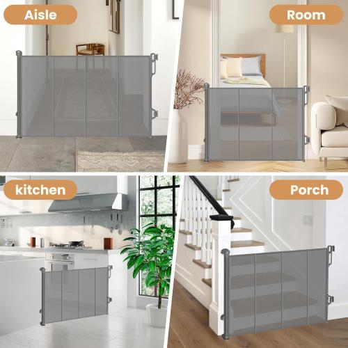 SPACEANY Reinforced Retractable Baby Gate, Mesh Dog Gate, Child Safety Gate for Doorways, Stairs, Hallways, Indoor/Outdoor, Wide Openings -33.5 Tall, Width up to 55 Gray
