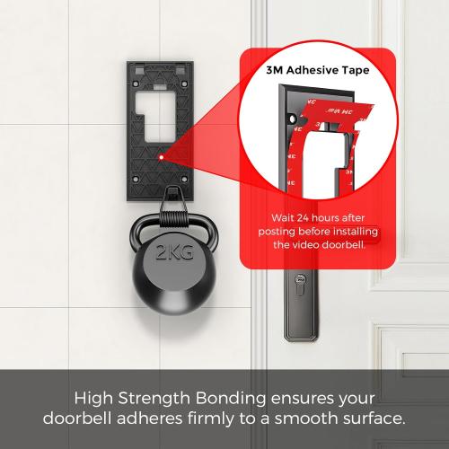 No Drill Doorbell Mount for Ring Battery Doorbell (2024 Release) - Strong Adhesive Mounting Plate, Renter Friendly Apartment & Office Video Doorbell Holder Bracket, Easy Install Accessories Kit