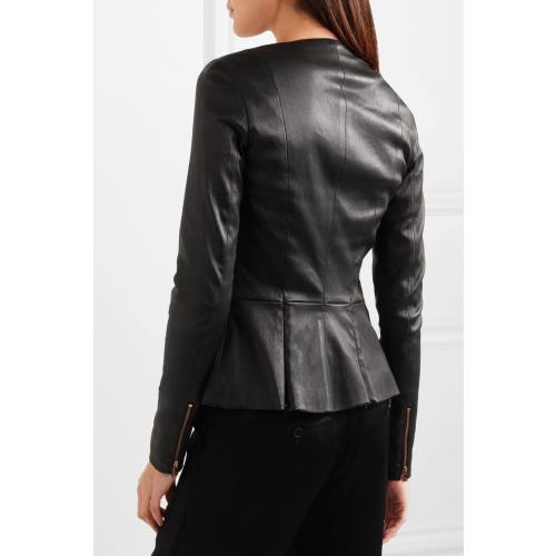 Women's Leather Jacket – Drowned Black Lambskin Biker Peplum Style, Genuine Leather