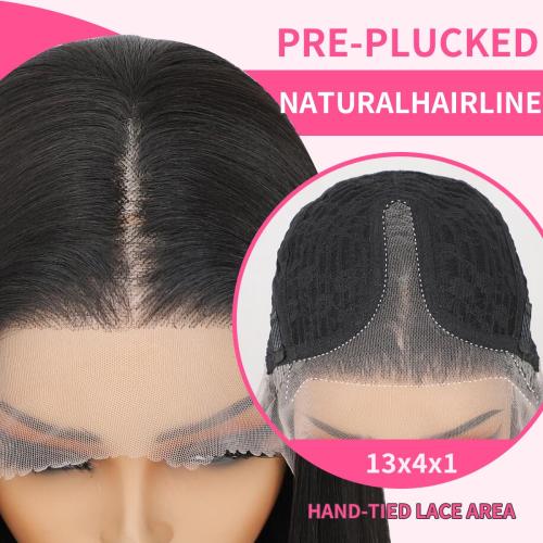 Synthetic Lace Front Wig 13X4X1 Inch Lace Front Wig 24 Inch Cheap Straight Lace Front Wigs Synthetic Wigs For Black Women Pre-Plucked Cheap Wigs Dark Brown/Pink