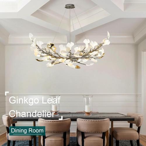 Modern Tree Branch Chandeliers for Dining Room,47 Rectangle Ceramic Ginkgo Leaf Chandelier, Dining Chandelier Over Table for Living (Bulb not Included)