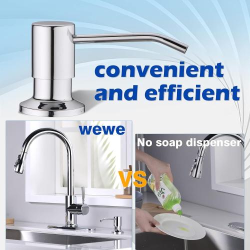 Polished Chrome Soap Dispenser for Kitchen Sink WEWE, Stainless Steel | Kitchen Sink Soap Dispenser Built in for Counter, Top Refillable, under Sink in Sink Soap Dispenser