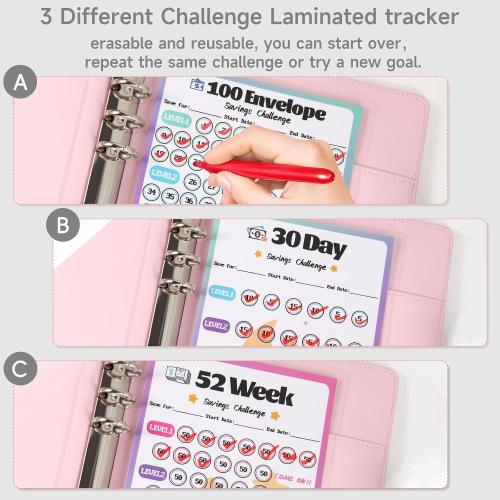 2 Pack 100 Envelopes Money Saving Challenge, Cash Budget Planner A5 Binder