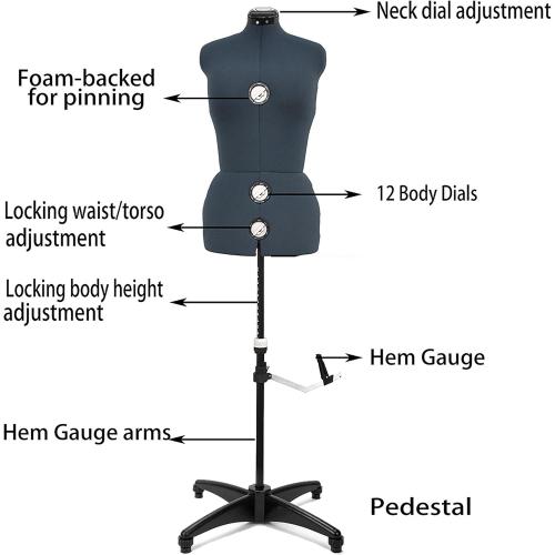 BHD BEAUTY Dark-Gray 13 Dials Female Fabric Adjustable Mannequin Dress Form for Sewing, Mannequin Body Torso with Tri-Pod Stand, Up to 70 Shoulder Height. (Large)