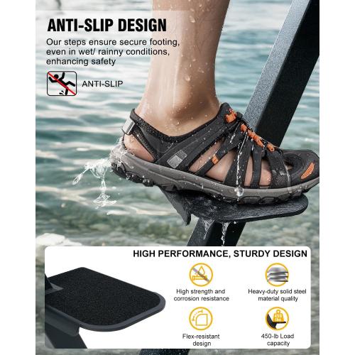 Boat Trailer Steps, Heavy-Duty Trailer Tongue Steps with Safety Grab Handle, Fits 3 x 3 & 3 x 5, 450lbs Capacity (4 Step, Standard Tread)