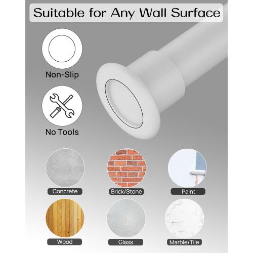 Tension Curtain Rod By EZFurni,123-160 Inches, Heavy Duty Tension Rod,Adjustable Curtain Rods No Drilling & Easy Assemble Extra Long Tension Rod, White