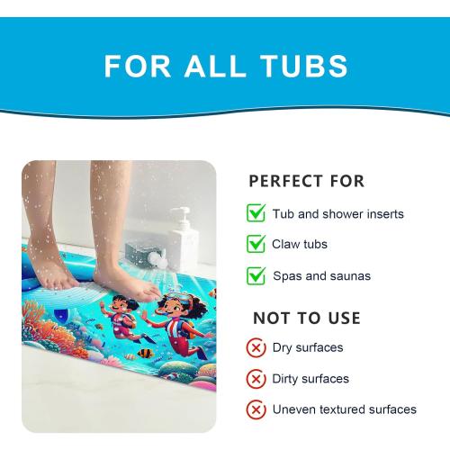 XIYUNTE Baby Bath Mat for Tub Non Slip Kids Bath Mat - 40''x16'' Extra Long Cartoon Coral Baby Bath Tub Mat Eco-Friendly Toddler Bath Mats with Suction Cups & Drain Holes Easy to Clean & Easy Drying