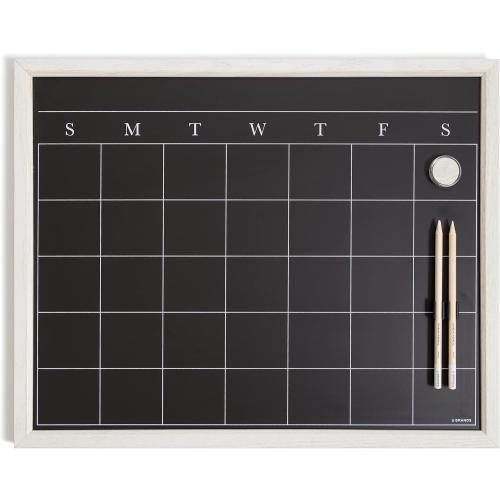 U Brands Magnetic Chalk Calendar Board, 16 x 20, Whitewashed Wood Style Frame, Includes Chalk Pencils and Magnets