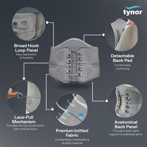 TYNOR Lumbo Lacepull Brace, Grey, XXL, 1 Unit