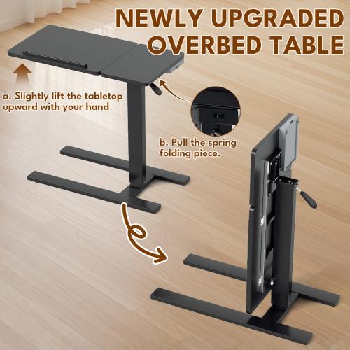 Big Big 32 W x 16 D Tilt Desktop Overbed Table with H-Shaped Sturdy Base, Stable Metal and 360° Concealed Casters, Moveable Bedside Desk for Home,Office,Hospital Use (Black)
