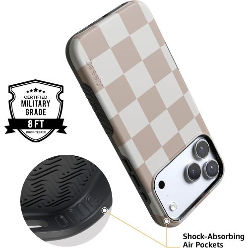 Casely iPhone 17 Pro Max Case | Fit Check | Neutral Checkerboard | Bold Protective Design | Compatible with MagSafe