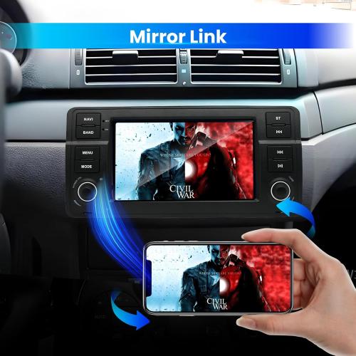 Android 14 Car Stereo Radio for BMW E46 1998-2005 4 64G Radio with Wireless CarPlay/Android Auto, 7 IPS HD Touch Screen Radio with WiFi/GPS/Bluetooth/Mirror Link/FM/USB/SWC/Backup Camera