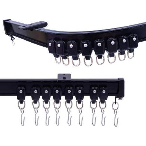 MaKefeile Flexible Ceiling Curtains Track, Bendable Ceiling Mount Curtain Track for Room Divider, Aluminum Curtain Tracks Rail with Hooks Set for Window RV Shower Outdoor Hospital, Black 3-21ft
