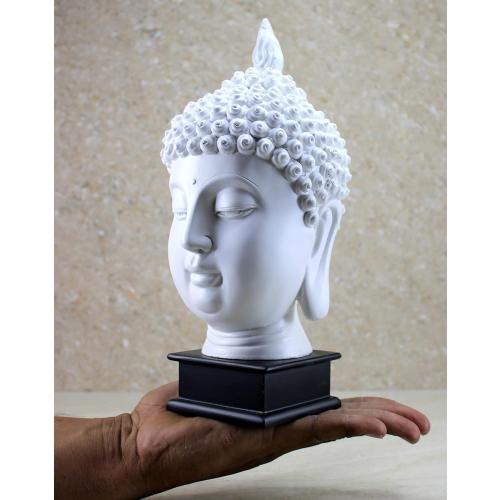 eSplanade Buddha Head Statue for Home Decor | Resin Buddha Face Showpiece for Living Room, Meditation, Office Table Desk, Shelf | Tibetan Buddhist Idol | Zen or Yoga Figurine Gifts | White, 10.5 Inch