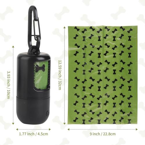 Dog Poop Bag Holder with Flashlight, USB Rechargeable, Doggie Waste Bag Dispenser for Leashes, Includes 1 Roll Extra Thick Bags, Clip & Holder - by PetIsay(Black)