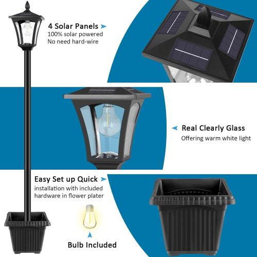 72 Solar Outdoor Light with Planter,Waterproof Solar Post Lamp Ligts, Garden Lights for Backyard, Pathway, Patio,Lawn, Driveway Decor