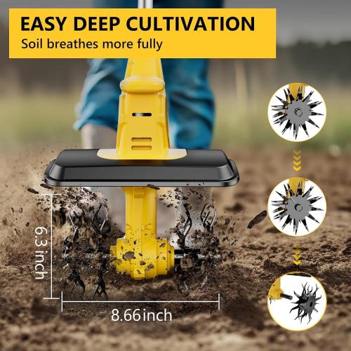 21V Cordless Tiller Cultivator, 360 Max RPM Cordless Electric Garden Tiller with 2 * 3.0 Ah Battery & Fast Charger, 9.06 Tilling Width, 6.3 Depth, Portable Rotary Tiller for Lawn Soil Cultivation