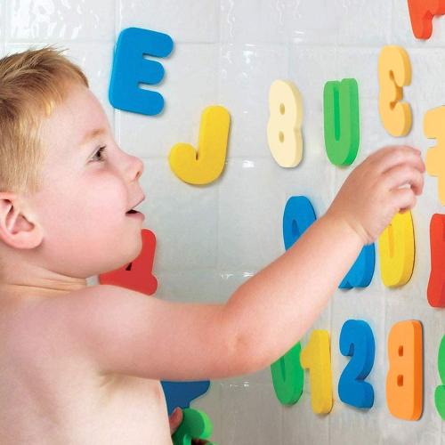 Bath Toys Organizer   36 Soft Foam ABC 123 Letters & Numbers Bathroom Alphabet Baby Toys for Early Learning Foam Letters and Quick Dry Storage Net Bag