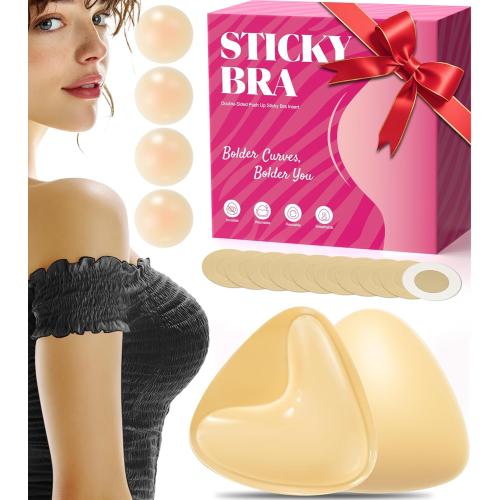 Sticky Bra Inserts, Double-Sided Adhesive Push Up Bra Pads with Nipple Covers, Nude, XL(Fits DD  Cups)