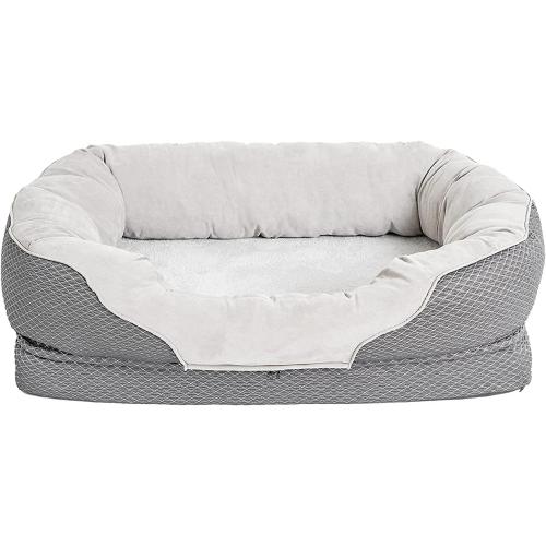 BarksBar Snuggly Sleeper Diamond Orthopedic Dog Bed Cat Bed with Foam Mattress, Plush Sleeping Space, and Soft Cotton Bolster Pillow, Small 26 x 20 Inches, Gray
